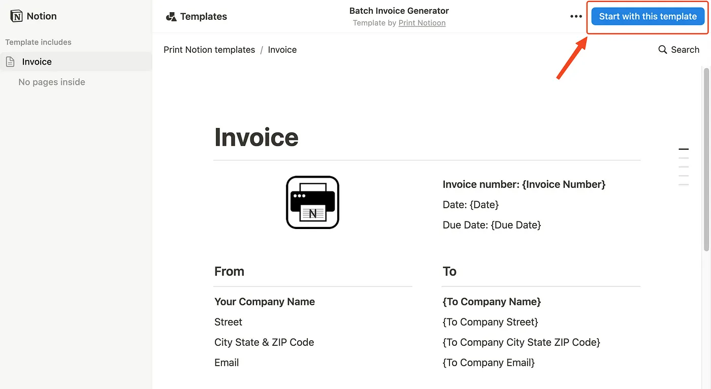 Duplicate the Invoice page template