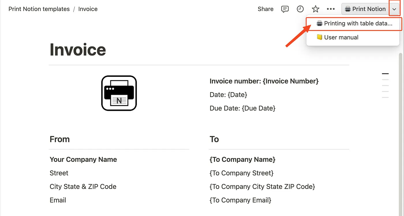 Printing with table data