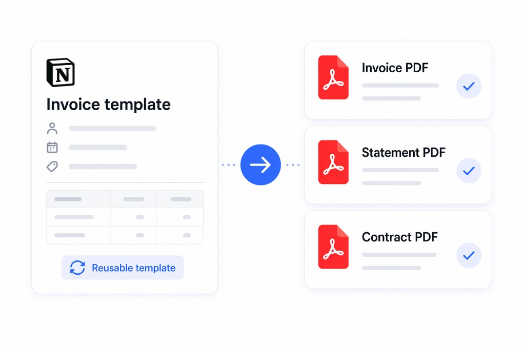 Export one clean PDF or generate multiple PDFs from the same Notion template